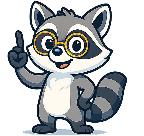 PUNCOON Mascot - Teaching raccoon with glasses