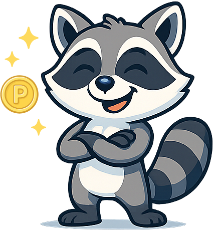 PUNCOON Mascot - Happy raccoon celebrating with coin