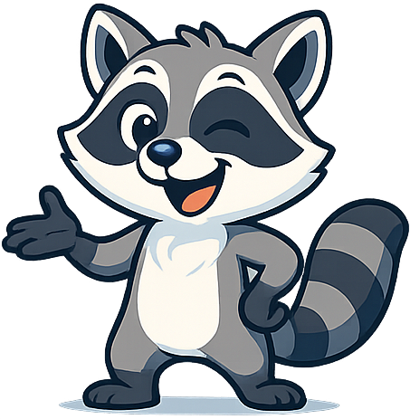 PUNCOON Mascot - Pun-telling comedic raccoon